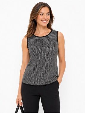 NWT Max Studio London Black White Textured Sleeveless Top Size L Work